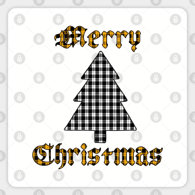 White & Gold Merry Christmas Plaid Magnet by Aeriskate